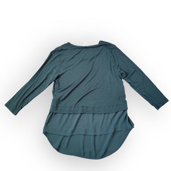 Michael Kors Dark Green 3/4 Sleeve Knit Layer Chiffon Hem Blouse Women Sz S - Picture 2 of 8